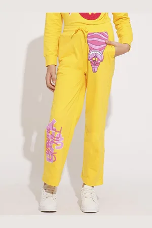 VERO MODA Girls Printed Pure Cotton Straight-Fit Mid Rise Track Pants