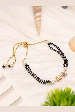 Mali Fionna Gold-Plated Stones Studded and Beaded Star Shaped Mangalsutra Bracelet