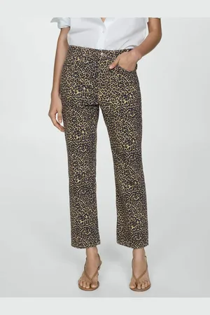 MANGO Women Animal Print Straight Fit Jeans