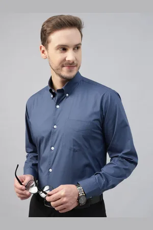 HANCOCK Men Button-Down Collar Solid Cotton Slim Fit Formal Shirt