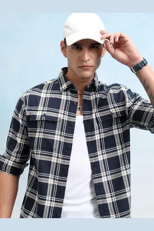 Highlander Men Mini Waffle Dobby Textured Checked Utility Pocket Relaxed Shirt