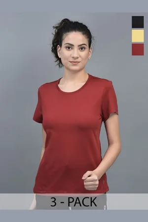 Dollar Missy Women Pack Of 3 Round Neck Solid Cotton T-shirts