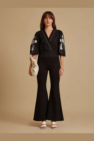 Kazo Embroidered Solid Cotton Wrap Top