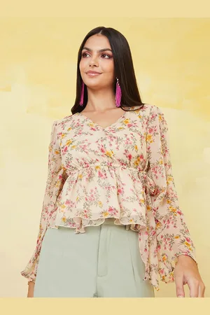 Styli Floral Printed V-Neck Empire Top