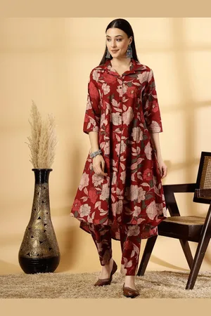 Pistaa Women Floral Printed Regular Pure Cotton Kurta with Trousers