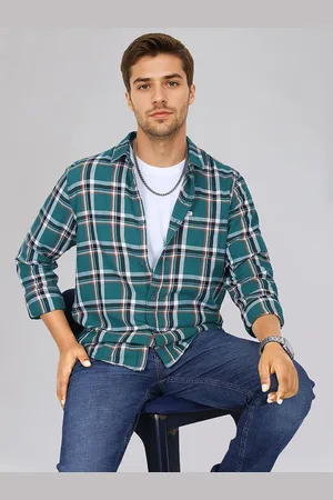Lee Men Spread Collar Tartan Checked Cotton Casual Shirt
