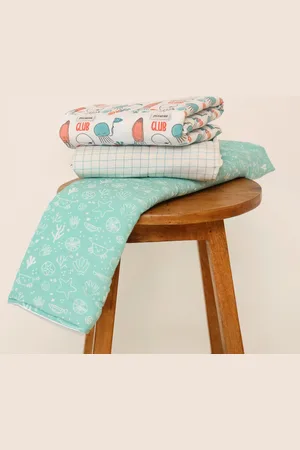 TIDY SLEEP Infants Blue & White 3 Pieces Printed Cotton Nappy Changing Mats