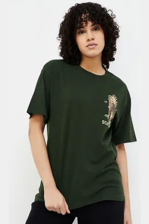 Lifestyle Women Lion King Printed Round Neck Tropical Raw Edge T-shirt