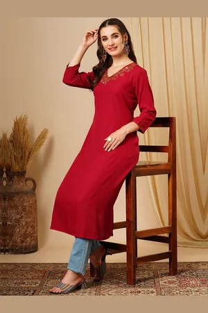 Globus Floral Embroidered Thread Work V-Neck Georgette A-Line Kurta