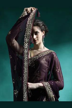 Sangria Women Embroidered Sequinned Saree With Unstitched Blouse Piece