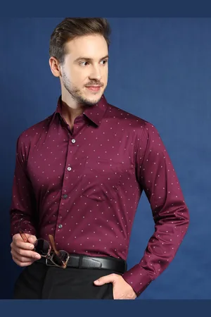 HANCOCK Men Spread Collar Micro Ditsy Printed Cotton Slim Fit Party Shirt
