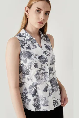 Lifestyle Women Floral Printed Shirt Collar Cotton Top