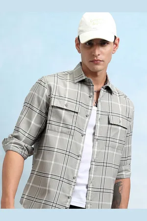 Highlander Men Mini Waffle Dobby Textured Checked Utility Pocket Relaxed Shirt