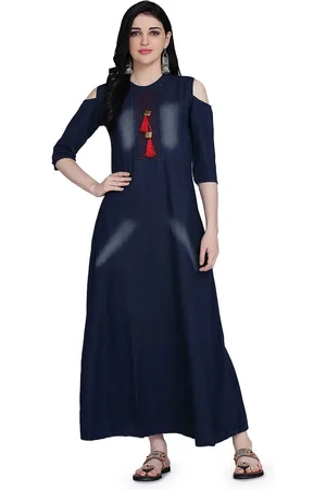Kalini Cold-Shoulder Denim A-Line Maxi Dress