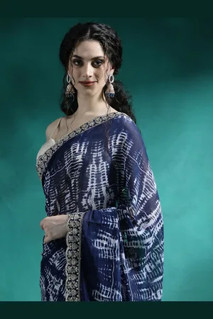 Sangria Embroidered Georgette Tie & Dye Sarees