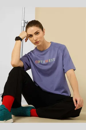 Cult Women Bio Finish Typography Printed Round Neck Cotton Oversized T-shirt