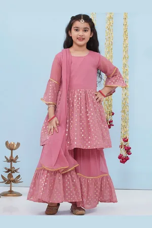 AJ DEZINES Girls Ethnic Motifs Printed Bell Sleeves Anarkali Kurt With Sharara & Dupatta