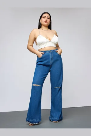 FREAKINS Women Bootcut High-Rise Cotton Slash Knee Light Fade Jeans