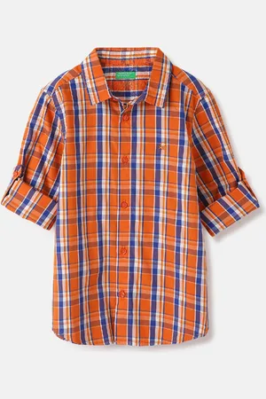 Benetton Boys Spread Collar Tartan Checked Cotton Casual Shirt