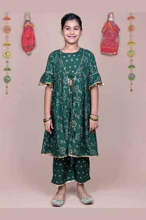 HERE&NOW Girls Printed Top With Palazzos & Shrug