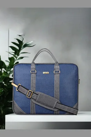 Lorem Unisex Textured Blue & Grey Color Linen 10L Laptop Bag For Men & Women