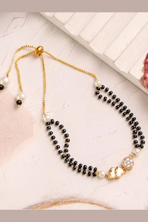 Mali Fionna Gold-Plated Stones Studded and Beaded Mangalsutra Bracelet