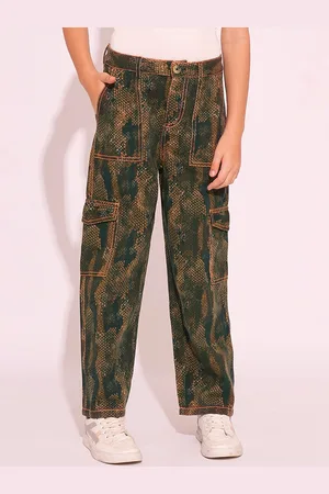 VERO MODA Girls Camouflage Printed Straight Fit High-Rise Trousers