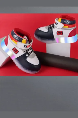 BAESD Kids Colourblocked Round Toe Lightweight LED Sneakers
