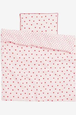 H&M White & Red Heart-Patterned Pure Cotton Cot Duvet Cover Set