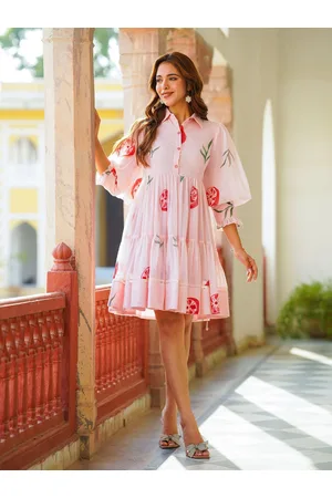 Ambraee Floral Puff Sleeves Empire Dress