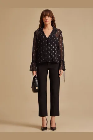 Kazo Women Self Design Lapel Collar Chiffon Top