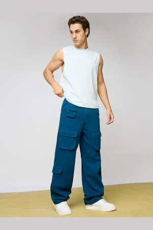 FREAKINS Men Cotton Straight Fit High-Rise Cargos Trousers