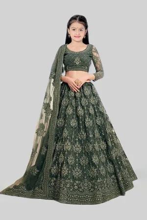 BAESD Girls Embroidered Semi-Stitched Net Lehenga & Unstitched Blouse With Dupatta