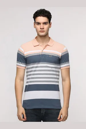 Crocodile Men Striped Polo Collar Cotton Slim Fit T-Shirt