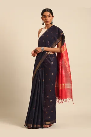 Taavi Ethnic Motifs Zari Silk Blend Handloom Saree