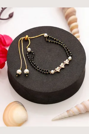 Mali Fionna Gold-Plated Stones Studded and Beaded Mangalsutra Bracelet