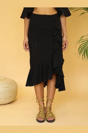 DressBerry Women Schiffli A-Line Knee Length Ruffled Skirts