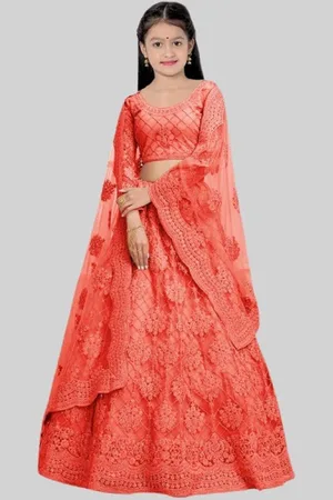 BAESD Girls Embroidered Semi-Stitched Net Lehenga & Unstitched Blouse With Dupatta
