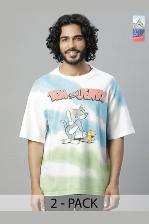Free Authority Men Pack Of 2 Graphic Tom & Jerry Printed Relaxed-Fit Pure-Cotton T-shirt