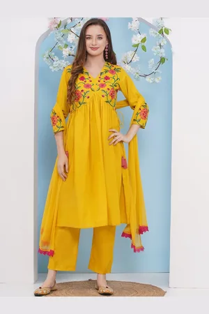 Bhama Couture Floral Embroidered Anarkali Kurta With Palazzos & Dupatta