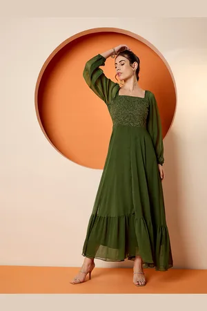 Antheaa Women Square Neck Embellished maxi dress