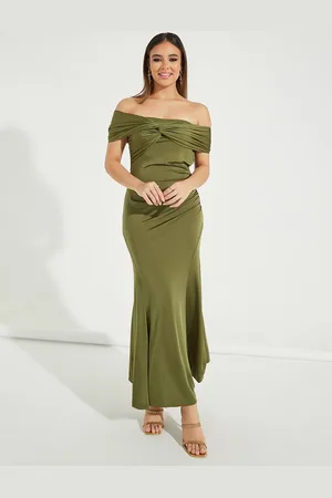 Styli Off-Shoulder Solid Sheath Maxi Dress