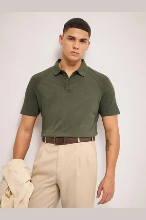 The Bear House Men Solid Polo Collar Cotton T-shirt