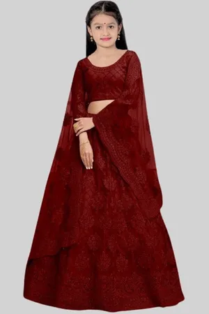 BAESD Girls Embroidered Semi-Stitched Net Lehenga & Unstitched Blouse With Dupatta
