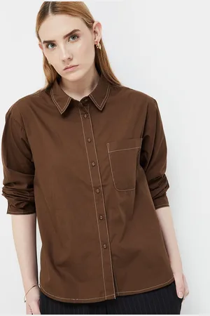 Lifestyle Women Solid Shirt Collar Cotton Top