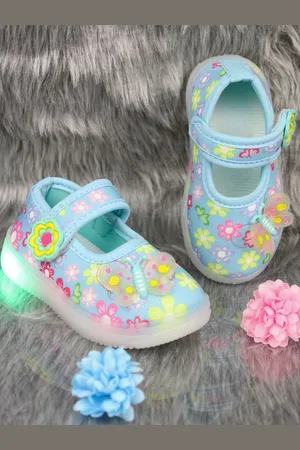 BAESD Girls Printed Round Toe Lightweight LED Textile Slip-On Sneakers