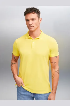 Grimelange Men Solid Polo Collar Cotton T-Shirt