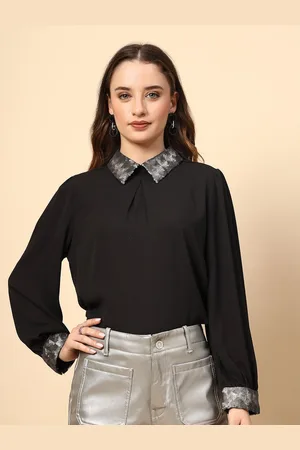 Gipsy Women Solid Shirt Collar Top