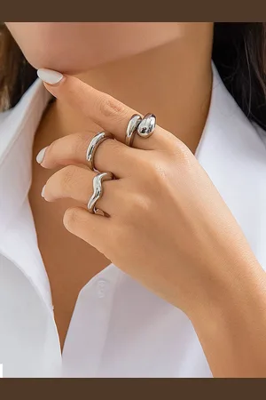 Jewels Galaxy Set Of 3 Silver Plated Midi Adjustable Finger Rings