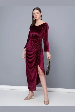 Golden Kite Women Solid Asymmetric Neck Maxi Dress